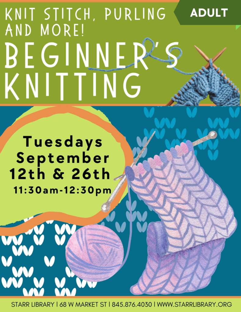 adult program - beginner's knitting - September 12th and 26th - click for more details