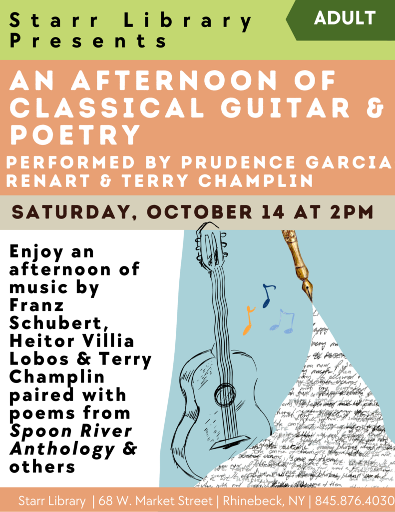 adult event - an afternoon of classical guitar and poetry - saturday October 14 - click to visit the calendar for more information