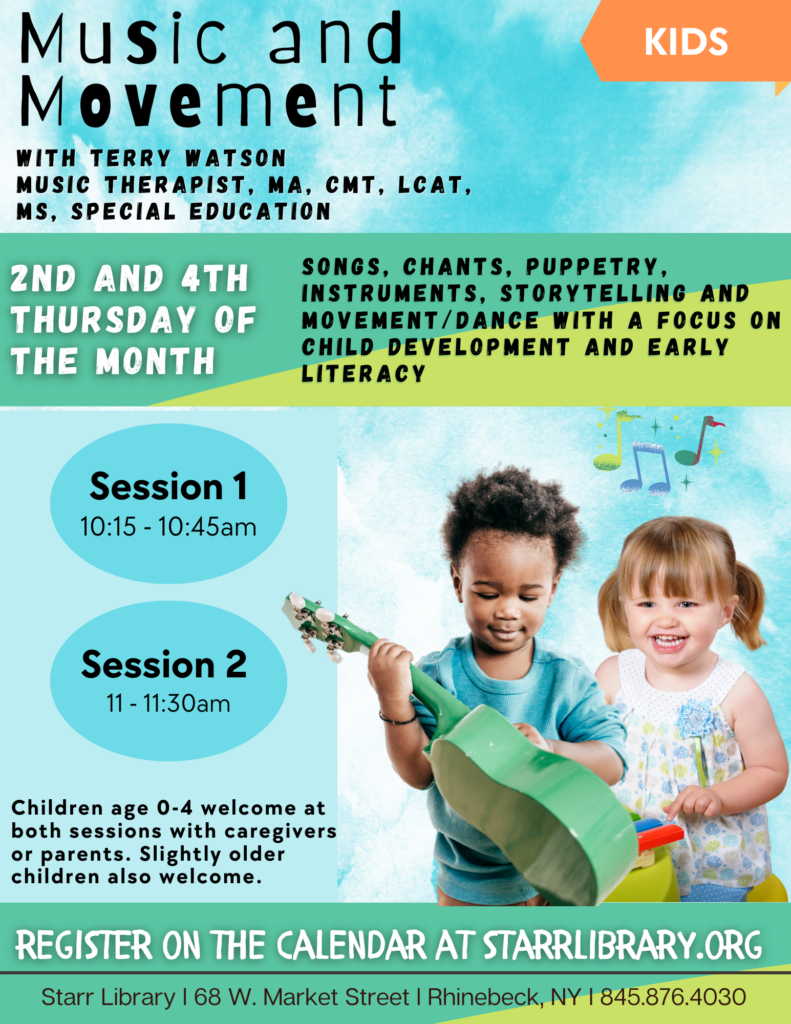 kids program - music and movement with Terry Watson - click to visit the calendar and register