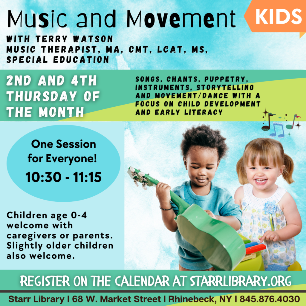 kid event - music and movement - one session for everyone every second and fourth thursday of the month from 10:30 - 11:15am