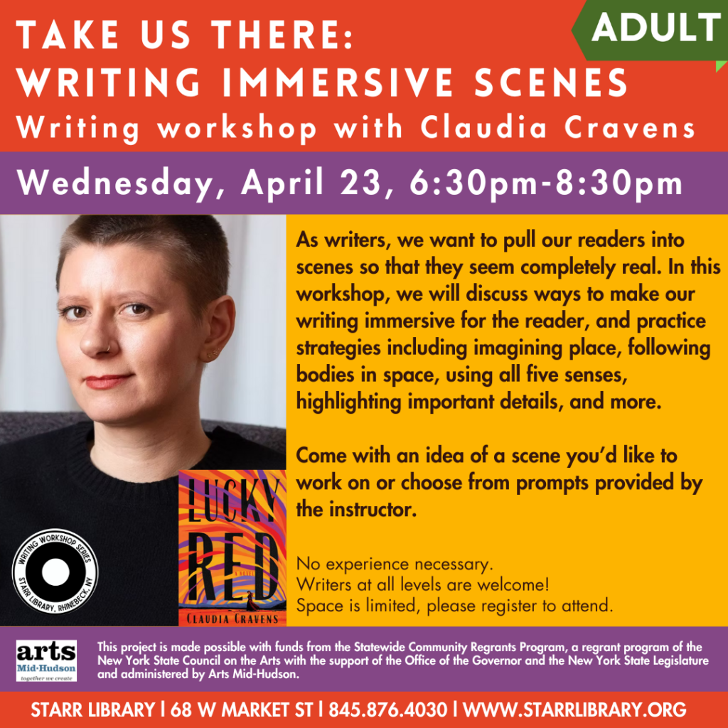 writing workshop with Claudia Cravens - Wednesday april 23 at 6:30pm