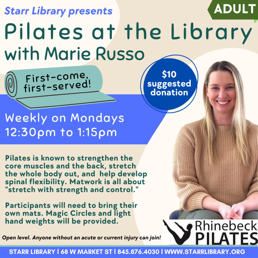 weekly pilates class with Marie - Mondays at 12:30pm